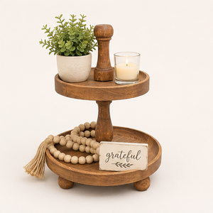 2-Tier Wooden Cake Stand Decorative Serving Tray for Cupcakes Desserts and Fruit Elegant Wedding and Party <b>Tabletop</b> Display - Product Image 6