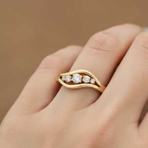 Lab Grown Round Cut Diamond Unique Wave Band <b>Ring</b> For Women's 14K Solid Gold Fine Engagement Surprise Gift For Lovers - Product Image 4