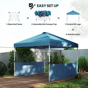 Tenda a Baldacchino Pop-up Blu Scuro 3x3 Metri con 2 Pareti Laterali e Borsa con Ruote, Riparo Solare Istantaneo con Protezione UV50+ - Product Image 4