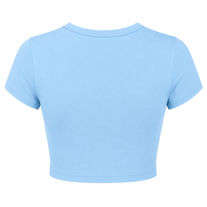 เสื้อยืดครอปท็อปผู้หญิง สีพื้น เรียบง่าย คอกลม แขนสั้น ทรงเข้ารูป ระบายอากาศได้ดี ผ้าถัก สำหรับฤดูใบไม้ผลิและฤดูร้อน สวมใส่สบายๆ - Product Image 2