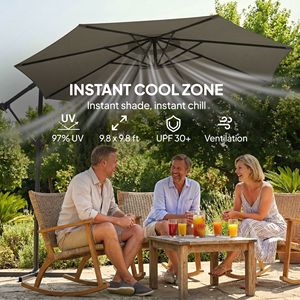 Ombrellone da Patio Grigio da 3 Metri con Copertura, Manovella e Rotazione a 360 Gradi, Design a Sbalzo - Product Image 4