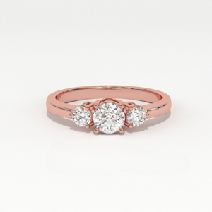 Bague de fiançailles vintage à trois pierres en or 14 carats avec diamant de laboratoire Aarinya, certifié IGI VS1, taille brillant rond - Product Image 2