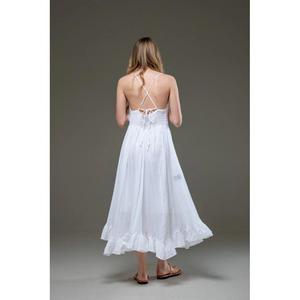 Womens White Lace Trim <b>Spaghetti</b> <b>Strap</b> Midi Dress Sleeveless V Neck Summer Boho Beach Dress - Product Image 4