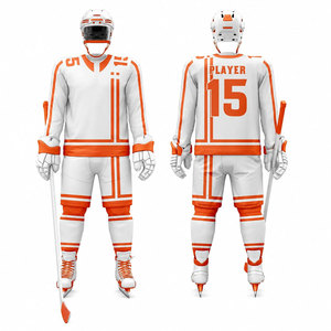 Camiseta de Hockey sobre Hielo para Hombre, Blanca y Naranja, Sublimada, Cuello en V, Manga Larga, Absorbe la Humedad, Corte Regular, Ropa para Adultos - Product Image 1