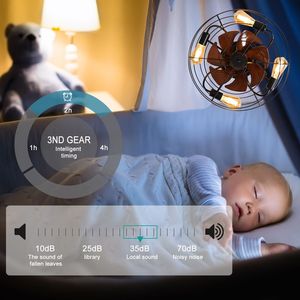 Ventilatore da soffitto moderno a LED in stile rustico con telecomando, 4 lampadine E26, profilo basso, con 4 attacchi E26 integrati - Product Image 6