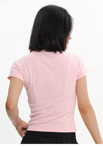 Top Corto Básico Ajustado de Algodón y Spandex para Mujer, Camiseta Corta con Costuras - Product Image 5