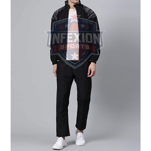 Survêtement noir respirant pour homme, fermeture éclair intégrale, col montant, style sportif, vêtement d'automne, coupe classique, matière polyester, poches latérales - Product Image 4