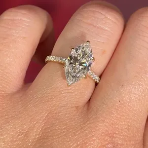 Moissanite Marquise Cut Engagement <b>Ring</b> 925 Sterling Silver Yellow Gold Plated Pave Band Fine Jewelry - Product Image 2