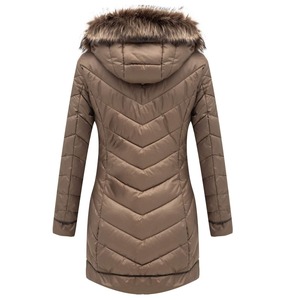 Veste matelassée à capuche pour femme, manches longues, coupe-vent, fermeture éclair, doublure en fausse fourrure, style décontracté pour l'hiver - Product Image 2