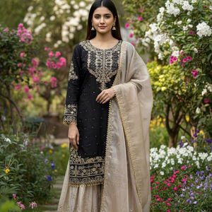 ชุดไหม GMY สไตล์ชาติพันธุ์สุดหรู พร้อมผ้าคลุมไหล่ประดับมุกและหมุด - Product Image 1