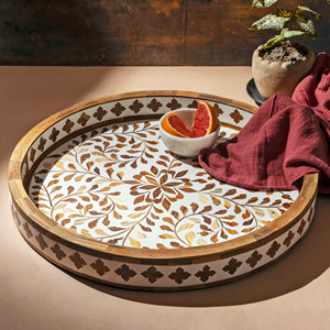Elegant Wood Handmade Art Deco Bone Inlay Custom Shape Trays for Catering Diwali Birthday Parties-Lightweight <b>Microwave</b> Safe - Product Image 1