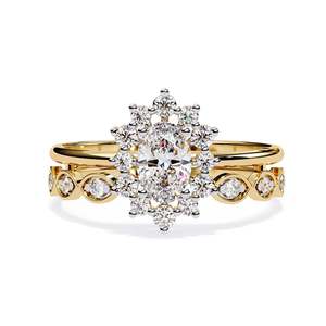 Anillo de Compromiso de Oro Amarillo con Diamantes Redondos y Diamantes Laterales, Estilo Romántico, Certificado GIA, para Mujer - Product Image 5