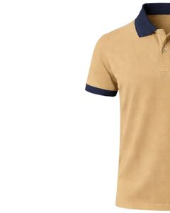 Polo de Algodón para Hombre Color Caqui Personalizado con Cuello y Ribete de Manga en Contraste Azul Marino, Corte Clásico, Casual, Verano, Suministro al por Mayor OEM - Product Image 3
