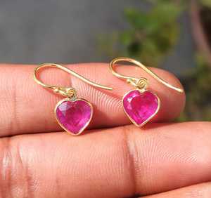 Pendientes de plata de ley 925 con forma de corazón de rubí, 8x8mm, hechos a mano, con piedras preciosas, pendientes finos, regalo de joyería para mujer, aniversario de boda - Product Image 1
