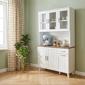 Meuble de cuisine moderne Essence K411 avec panneaux de particules et MDF, plateau de table, tiroir, étagère de boulanger, support pour micro-ondes, chêne blanc, noyer - Product Image 1