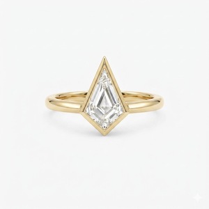 Certified 1ct Kite Cut Lab Grown Diamond in 14K Solid <b>Gold</b> Bezel <b>Set</b> Knife Edge Geometric Shield Shape Solitaire Engagement <b>Ring</b> - Product Image 2