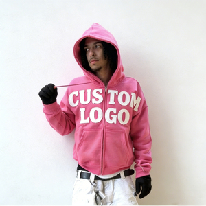 Nouveauté 2026 – Sweat à capuche polaire vintage rose vif tendance pour homme, écologique, avec logo personnalisé et sérigraphie en strass, coupe classique - Product Image 2
