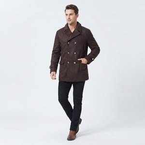 Manteau en laine classique pour homme avec fermeture à boutons en corne, couleur brun foncé, coupe ajustée, standard, coupe-vent d'hiver, 100% laine - Product Image 2