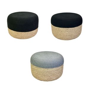 Customizable Size Color Two-Tone Cotton Rope Seagrass Modern Craftsman Cylindrical Floor <b>Pouf</b> for Living Room Home Stool Ottoman - Product Image 1