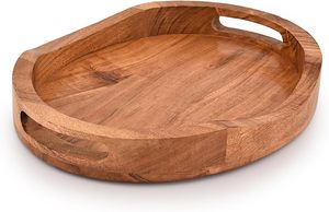<b>Tray</b> Acacia Wood Oval <b>Large</b> <b>Tray</b> with Handle Food Serving <b>Trays</b> for Living Room Home Dining Table - Product Image 1