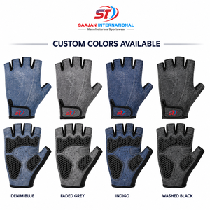 <b>Half</b> Finger Cycling Gloves Denim Wash Print Anti <b>Slip</b> Gel Pad Casual Bike Gloves Wholesale OEM Custom Logo - Product Image 4
