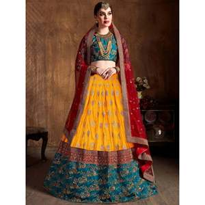 Plus Size Ball Gown <b>Wedding</b> Lehenga Choli with Embroidered Silk Ruffles Pearls and Lace - Product Image 1