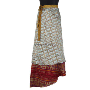 Indian Vintage 2 Layer <b>Magic</b> Hippie Sari Silk Wrap Skirts for <b>Beach</b> Wear 2 Layer Reversible <b>Magic</b> Silk Saris Wrap Long Skirt - Product Image 4