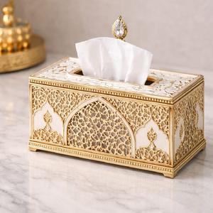 Boîte à mouchoirs en métal blanc moderne avec design découpé au laser pour la décoration de la maison, boîte à mouchoirs décorative en fer - Product Image 4