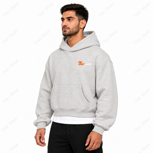 New High quality Custom <b>Men's</b> <b>Cropped</b> Hoodie Custom Puff Print <b>Top</b> Quality 100% Cotton Heavyweight Fleece <b>Cropped</b> Hoodie for <b>men</b> - Product Image 2