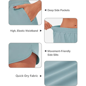 Shorts de sport pour femmes bleu clair en polyester respirant, avec ourlet incurvé, taille haute, pour la course à pied, le yoga et la remise en forme - Product Image 3