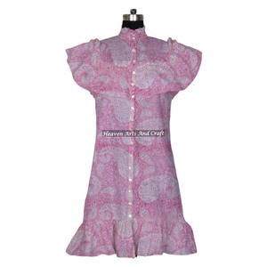 Robe en coton imprimé à la main pour femmes, style bohème, design gypsy, tunique respirante en coton, vêtements d'Inde et du Pakistan - Product Image 6