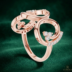 Bague de luxe en diamant taille ronde |   Bague géométrique en or rose 9K 10K 14K 18K pour femmes |   Bijoux fins sur mesure - Product Image 4