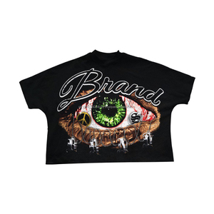 T-shirt Homme Personnalisé à Manches Longues Double Couche avec Motif Graphique Surdimensionné, Coupe Boxy Courte, Effet Délavé à l'Acide, Col Montant et Strass de Luxe - Product Image 4