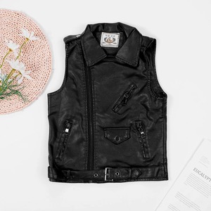Gilet pour enfants, veste sans manches en cuir PU pour garçons, vêtement d'extérieur tendance pour l'automne - Product Image 5