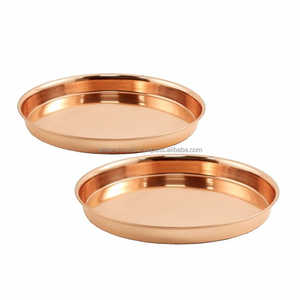 Plateau rond en cuivre martelé à la main, écologique, avec bord large et plat, plateau décoratif moderne en métal pour vanité et bougies - Product Image 3