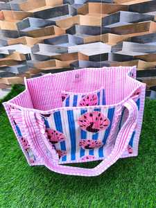 Sac fourre-tout d'été de plage en toile de coton bleu uni imprimé paon, style bohème, matelassé, design spacieux, fermeture éclair - Product Image 3
