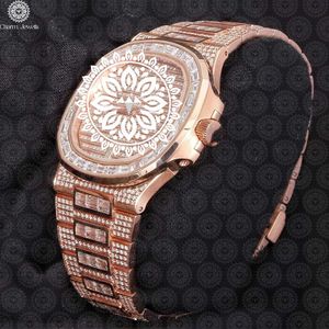 Charm Jewells Montre tonneau de luxe pour femme, or rose, lunette en diamant, cristal saphir, quartz analogique, 42 mm, fermoir pliant - Product Image 1