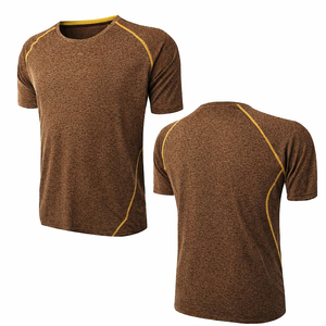 Premium Quality lightweight custom brown with yellow trim Cotton T <b>Shirts</b> Short Sleeve Breathable gym training t <b>shirt</b> for mens - Product Image 1