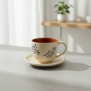 สินค้าคุณภาพพรีเมียม 3461045-0.23 ชุดถ้วยและจานรองทำจากเซรามิก ลายพิมพ์พฤกษศาสตร์ ผิวด้าน - Product Image 4