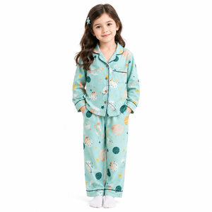 Conjunto de Pijama de Manga Larga para Niñas al por Mayor, con Estampado de Planetas Espaciales, Cierre de Botones, Ropa de Dormir para Niños - Product Image 1