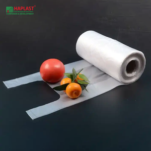 Precio de fábrica, bolsa de camiseta transparente impresa personalizada en rollo para alimentos, frutas, verduras, supermercado, compras, camiseta, bolsa con asa, comprador - Product Image 2