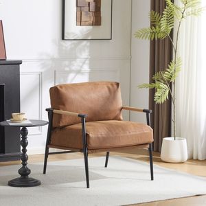 Poltrona Moderna 27.56 con Cuscini Morbidi, Struttura in Metallo Minimalista e Braccioli in Legno per un Soggiorno Accogliente - Product Image 1