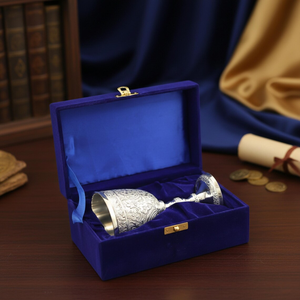 Calice en laiton argenté, style médiéval, coupe décorative, cadeau de mariage et d'anniversaire, boîte de présentation en velours de luxe, décoration de table - Product Image 4