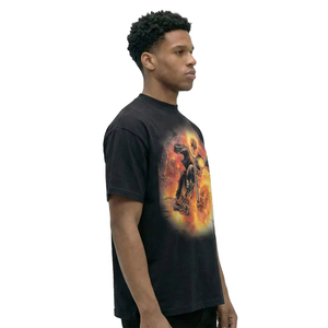 Oversized <b>Black</b> T-Shirt Men Street Style O-Neck Short Sleeve Digital Print Flame Letter V Pattern Jersey Knitted Cotton - Product Image 5