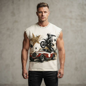 Camiseta sin mangas personalizada con pedrería, 100% algodón jersey, tela suave, estilo vintage, estampado gráfico, para unisex. - Product Image 4