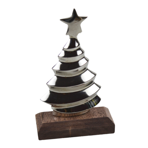 Ornement de Noël en métal Père Noël avec base en bois, design intérieur/extérieur, idéal pour la décoration de la maison, de la table ou du bureau, sculptures de Noël abordables - Product Image 2