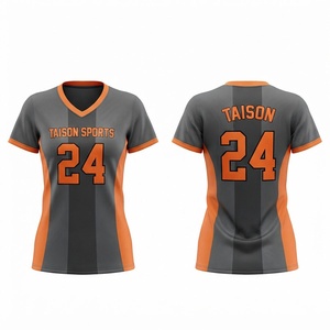 เสื้อลาครอสหญิง 160 GSM ผ้าโพลีเอสเตอร์ตาข่ายระบายอากาศ สีเทา-ส้ม ดีไซน์แผงตัดต่อ  รับสกรีนโลโก้ ชื่อ และหมายเลขตามสั่ง - Product Image 1