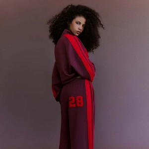 Custom Design Women's <b>Maroon</b> Track Suit Full Sleeve Zipper Jacket With Red Letter Print And Matching Pants Casual Autumn Wear - Product Image 3