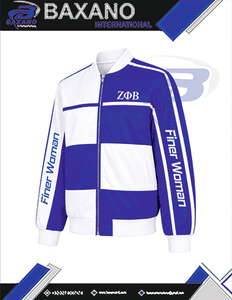 Zeta Phi Beta Sorority Finer Women Varsity <b>Jacket</b> Blue & <b>White</b> Color Block Zipper Front ZPB Logo Women's Baseball <b>Jacket</b> - Product Image 5