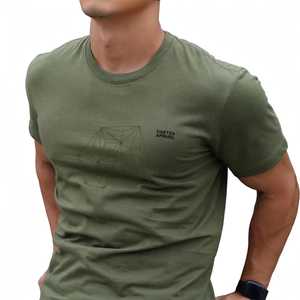 Men's Slim Fit 100% Cotton <b>Olive</b> <b>Green</b> O Neck Short Sleeve <b>T</b>-<b>Shirt</b> Geometric Pattern Print Casual Tee - Product Image 3